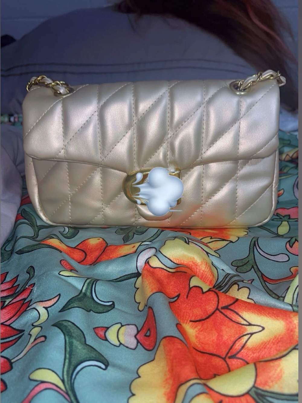 Quilted Pearl Gold Chain Shoulder Bag